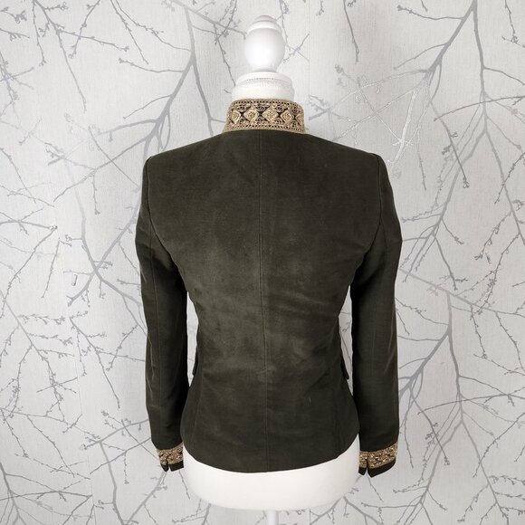 Zara Green Velvet Gold Embroidered Military Jacket - Picture 5 of 10